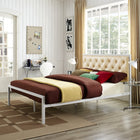 Modway - Mia Vinyle Lit Queen, Champagne blanc-Système de soutien de matelas en tige d’acier