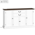 HOMCOM - Buffet de style ferme 57,9 po L avec station de charge - grain de bois blanc-Deux prises électriques, ports USB et USB-C pour une recharge facile, avec un trou pour câble afin de garder les fils bien rangés 