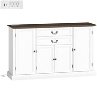 HOMCOM - Buffet de style ferme 57,9 po L avec station de charge - grain de bois blanc-Deux prises électriques, ports USB et USB-C pour une recharge facile, avec un trou pour câble afin de garder les fils bien rangés 