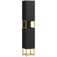 Kleankin - Armoire colonne de salle de bain autoportante 67 po H - noir-Motif chevron en losange avec base dorée qui rehausse l'esthétique de la maison 