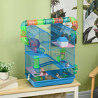 PawHut - Cage pour Hamster 18,5 po L avec Système de Tubes et Roue d'Exercice - Bleu-Une petite maison sur un perchoir offre un coin repos confortable