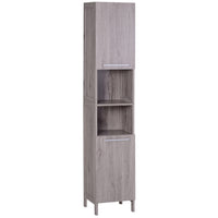 Kleankin - Armoire de rangement de salle de bain haute autoportante avec effet bois - effet bois-Fabriqué en panneau MDF, ce meuble de salle de bain est durable pour une utilisation longue durée   