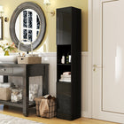 Kleankin - Armoire de salle de bain haute brillance avec porte et étagères - noir-Les étagères dans l’armoire supérieure et inférieure sont réglables pour offrir une flexibilité dans la personnalisation des compartiments de rangement 