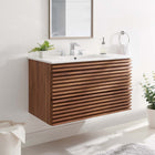 Modway - Render Support mural de 36" Vanette de salle de bain - Blanc noyer-MDF et panneau de particules
