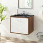 Modway - Transmit 24" Vanité de salle de bain murale - Blanc Noir-Bassin d’évier en céramique