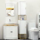 Kleankin - Armoire à linge de salle de bain étroite avec étagère réglable et deux portes - blanc-Compartiment ouvert et deux armoires offrant de nombreuses options de rangement 