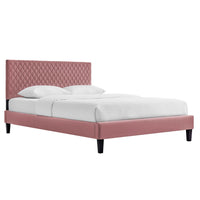 Modway - Garcelle Performance Velvet Lit de plateforme King, Rose poussiéreuse-Lit King moderne vintage