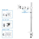 ShoppingAll - Mât de montage debout entièrement réglable pour moniteur unique - Blanc-Les bras peuvent s'incliner de +90° à -85°, pivoter de ±90° et effectuer une rotation de 360°, ce qui permet de positionner votre moniteur en mode paysage ou portrait.