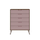 Manhattan Comfort - Ensemble de commode de chambre à coucher Rockefeller style milieu du siècle 3 pièces - nature et rose pâle-21,57 po L x 35,31 po l x 44,57 po H