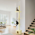 PawHut - Arbre à chat du sol au plafond 91-102 po avec griffoir, maisonnette-lit-Le design à plusieurs niveaux permet à votre compagnon à fourrure de grimper et d'explorer tout en lui offrant un refuge confortable avec une maison et un lit 