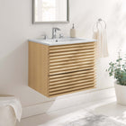 Modway - Render Support mural de 24" Vanette de salle de bain - Oak White-Coiffeuse à grains de noyer