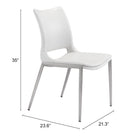 Zuo - Ace Chaise de salle à manger - Blanc/Argent - Ensemble de 2-Garantie limitée de 3 ans