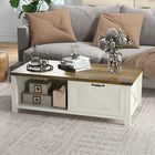 HOMCOM - Table basse style ferme avec tiroir et étagère de rangement pour salon - blanc-Grand espace de rangement avec 2 étagères ouvertes et 1 tiroir