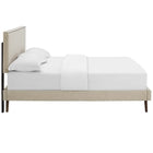 Modway - Macie Tissu Lit à plateforme Queen avec pieds ronds et écartés, Beige-Cadre en bois / panneau en particules