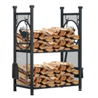 Outsunny - Porte-bûches à 2 niveaux avec 4 outils et crochets- support à bûches- noir-Garde le bois propre, sec, hors du sol et sans désordre 
