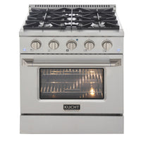 Kucht - 30 po Série KDF Cuisinière Pro Style au gaz propane - Acier inoxydable-Four à convection extra-large de 4,2 pi³ avec configuration à 5 grilles et grande fenêtre de four pour une visibilité accrue et une cuisson polyvalente