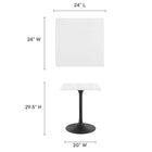 Modway - Lippa 24 po Carré Bois Table à manger, Noir Blanc-Plateau de table en MDF laqué