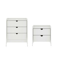 Manhattan Comfort - commode et table de chevet Coney style milieu du siècle moderne - blanc - ensemble de 2-Ensemble de commode et table de nuit 2 pièces style milieu du siècle moderne pour chambre