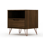 Manhattan Comfort - Rockefeller Table de Nuit 1 Tiroir Style Mid-Century Modern 51 cm - Marron - Lot de 2-Assemblage à domicile requis Tout le matériel inclus