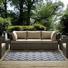 Modway - Cerelia Treillis marocains intérieurs et extérieurs Tapis 9 pi l x 12 pi L - Bleu et beige-Tapis durable d’intérieur et d’extérieur