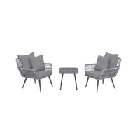 Manhattan Comfort - Ensemble moderne de patio Cannes pour 2 personnes avec table d’appoint - Gris - Lot de 3-Ensemble de patio moderne 3 pièces avec 2 fauteuils et 1 table d’appoint