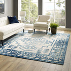 Modway - Reflect Nyssa Géométrie Géométrique Aztèque du Sud-Ouest Tapis intérieur/extérieur de 8 pi l x 10 pi L - Ivoire et bleu-Tissage serré à poil bas