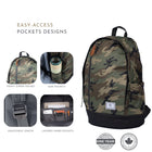 Habitu Sac à dos pour ordinateur portable de voyage zip - Camouflage Vert-Dimensions: 16,9 H x 11,8 L x 4,7 P po