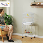 PawHut - Cage à oiseaux 49 po H avec accessoires, roulettes, support amovible, rangement - blanc-Deux grandes portes et cinq petites portes pour un accès pratique à l'intérieur 