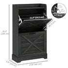 HOMCOM - Armoire à chaussures étroite style ferme avec 2 tiroirs basculants et étagères réglables - gris vieilli-Plateau avec protection sur les bords offrant un espace supplémentaire d’exposition et de rangement 