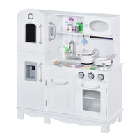 Qaba - Grande cuisine pour enfants avec téléphone, distributeur d'eau, ensemble de cuisson simulé - blanc-Accessoires de cuisine abondants, 15 pièces au total 