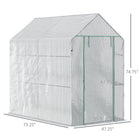 Outsunny serre à pied 73 po L x 47 po l x 75 po H avec porte enroulable et 4 étagères, blanc-Bâche en plastique PE résistante aux UV et aux intempéries, laisse passer la lumière du soleil  
