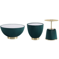 Manhattan Comfort - Ensemble de 3 tables : table basse et tables d’appoint Anderson modernes, revêtement similicuir vert-Ensemble moderne de table basse et de tables d’appoint 3 pièces pour salon