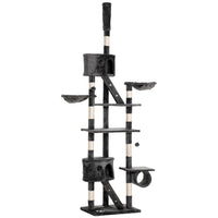 PawHut - Arbre à chat géant 94 po-102 po, tour haute plafond, gris-Hauteur réglable (94,5 po à 102,4 po) pour la sécurité 