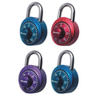 Cadenas anodisé à combinaison de 3 chiffres Master Lock - couleurs assorties-Couleur : Couleurs métalliques vives assorties (rouge/bleu/violet/vert) avec un fini en aluminium anodisé qui facilite l’identification du casier (choix de couleur non disponible en ligne)
