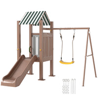 Qaba - Balançoire robuste pour enfants avec toboggan, fort couvert - échelle-Siège de balançoire et toboggan pour divertir plusieurs enfants . 