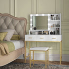 HOMCOM - Coiffeuse avec miroir et lumières - 38,6 po L x 17,7 po l x 54,3 po H - blanc-Idéal pour les chambres, les dressings et les vestiaires pour plus de polyvalence 
