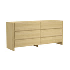 Manhattan Comfort - Linda 72" Moderne Commode Double à 6 Tiroirs - Chêne Naturel-La texture riche du grain de bois apporte chaleur naturelle et dimension