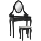 HOMCOM - Coiffeuse avec tabouret - 31,5 po L x 15,7 po l x 55,1 po H - noir-Une coiffeuse avec miroir rotatif à 360° et un tabouret rembourré 