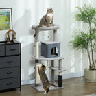 PawHut - Arbre à chat 52 po avec poteaux à griffer, lit, condo - gris clair-Le revêtement en peluche douce offre un confort douillet aux chats 