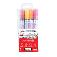 Pentel - Paint Marker, Pointe Moyenne, Couleurs Assorties Rouge, Jaune, Orange, Rose - Paquet de 4-Marqueur à peinture à pointe conique avec une encre riche et vive.