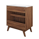 Modway - Soma 30" Vanette de salle de bain - Blanc noyer-Trous centraux de 8"