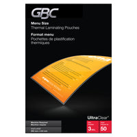 Swingline - Pochettes de plastification GBC UltraClear - de 3 mm - menu - transparent - paquet de 50-Plastifieuses thermiques