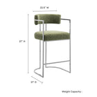 Modway - Huron Dos courbé Tissu et métal Tabouret de comptoir - Feuille d’argent-Cadre en acier inoxydable en métal chromé