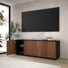 Hudson&Canal - Meuble TV rectangulaire Lillian pour téléviseurs jusqu'à 75 pouces, finition noyer noir veiné/satiné-Dimensions du produit : 15,5" L x 68" l x 24" H