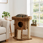 PawHut - Arbre à chat, petite tour pour chat avec perchoir, poteau à griffer - motif léopard-Fabriqué avec un cadre en panneau de particules solide et stable  
