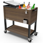 Permasteel - Glacière de patio roulante 80 pintes effet grain de bois avec séparateur - brune-Fonctions supplémentaires : ouvre-bouteilles et récupérateur de capsules