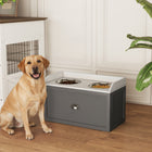 PawHut - Grandes gamelles surélevées pour chien avec rangement, support de gamelle surélevé - gris-Le tiroir intégré dans le support surélevé pour gamelles de chien permet de garder friandises et laisses organisées et à portée de main 