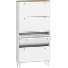 HOMCOM - Armoire à chaussures avec 4 tiroirs rabattables au design étroit - blanc-Quatre tiroirs basculants peuvent contenir 24 à 32 paires, gardant votre entrée sans encombrement 