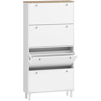 HOMCOM - Armoire à chaussures avec 4 tiroirs rabattables au design étroit - blanc-Quatre tiroirs basculants peuvent contenir 24 à 32 paires, gardant votre entrée sans encombrement 