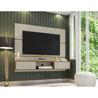 Manhattan Comfort - Centre de divertissement flottant Vernon 62,99 po style milieu du siècle moderne - Blanc cassé et cannelle-Recommandé pour un téléviseur jusqu'à 55 pouces
